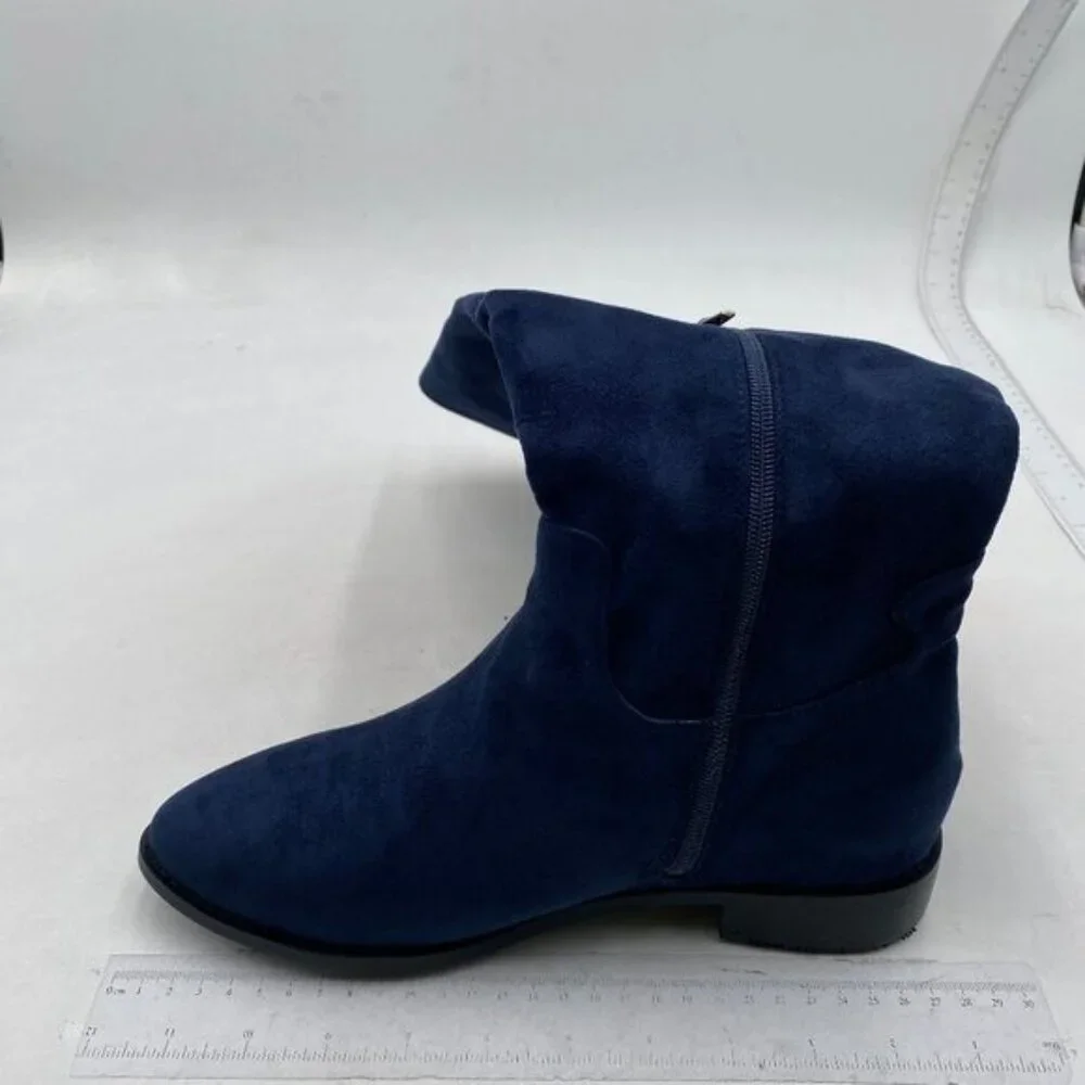 Blue Womens Almond Toe Knee High Boots with Partial Zippers Stretchy Long Boot